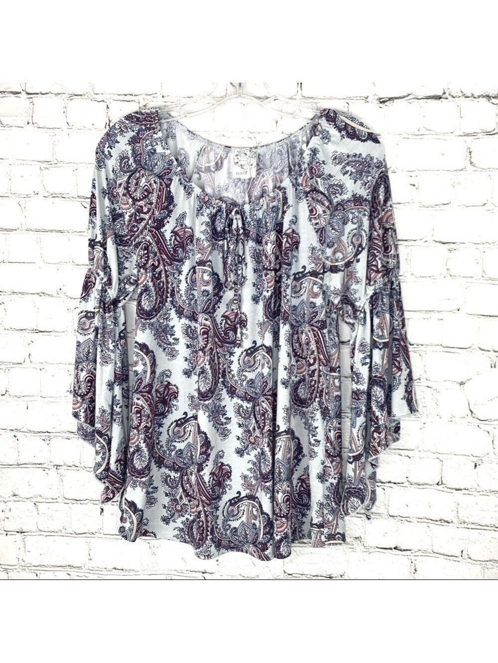 𝅺NWOT-Naif Paisley Peasant Boho Loose Fit Flair Sleeve Print Draped Blouse SM